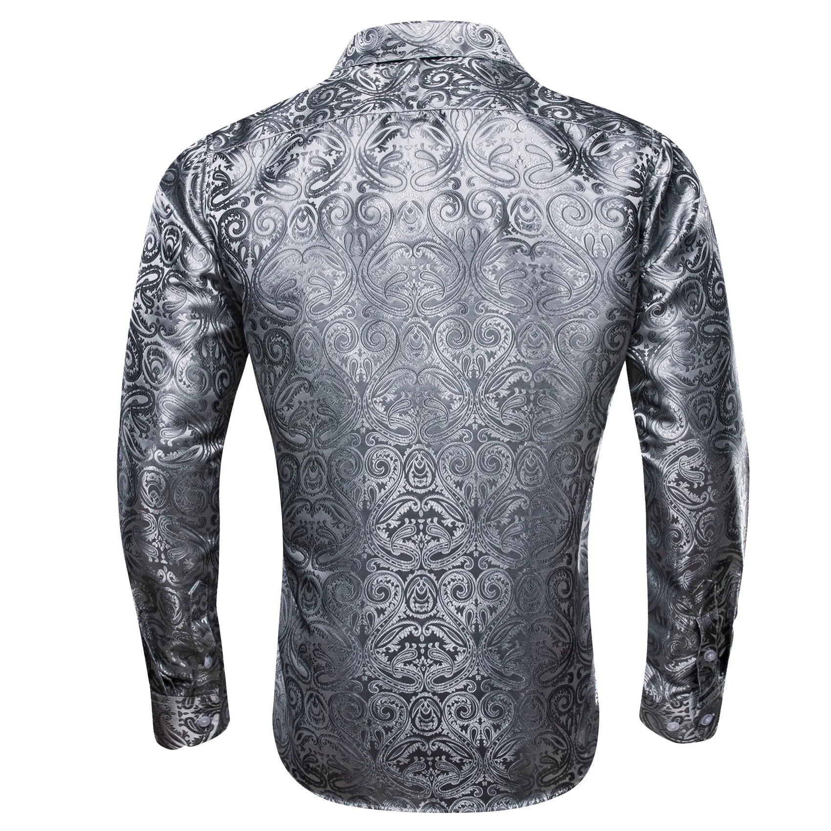 Ties2you Mens Silver 70s Disco Shirt Paisley Long Sleeve Button Down Shirt sold by Ties2You product image thumbnail 4