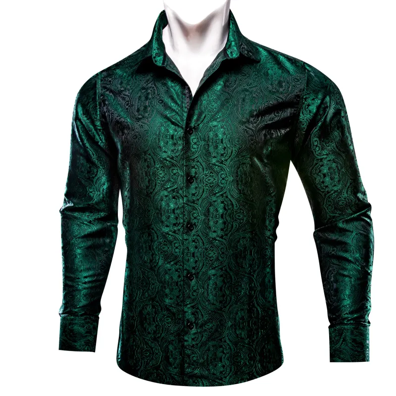 Dark Green Paisley Men's Casual Business Long Sleeve Shirt sold by Ties2You