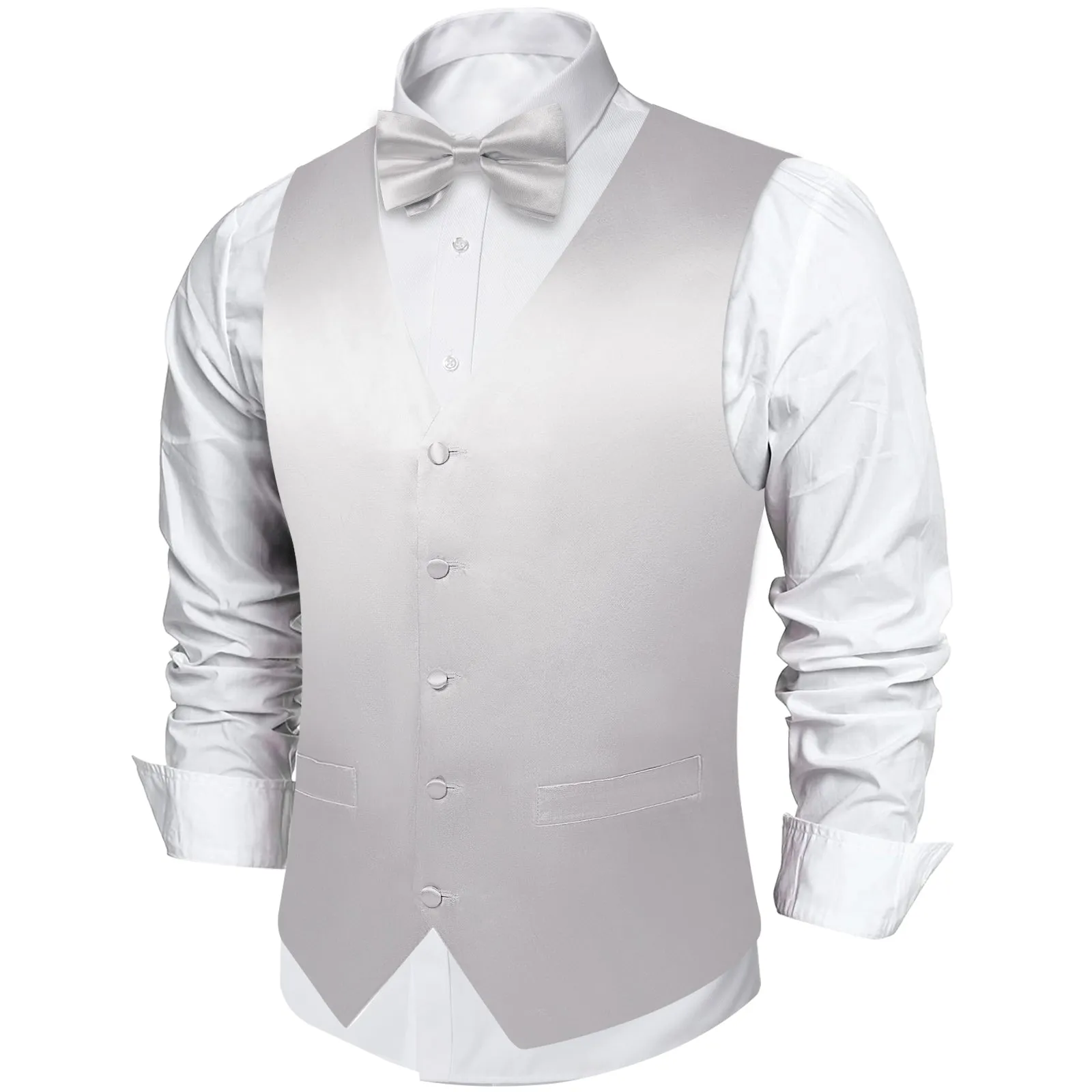 Cloud Grey Solid Silk Men's Vest Hanky Cufflinks Bow Tie Set sold by Ties2You product image thumbnail 2