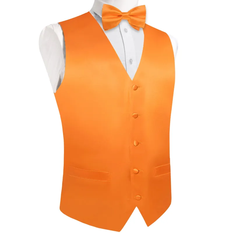 Orange Solid Silk Men's Vest Hanky Cufflinks Bow Tie Set sold by Ties2You
