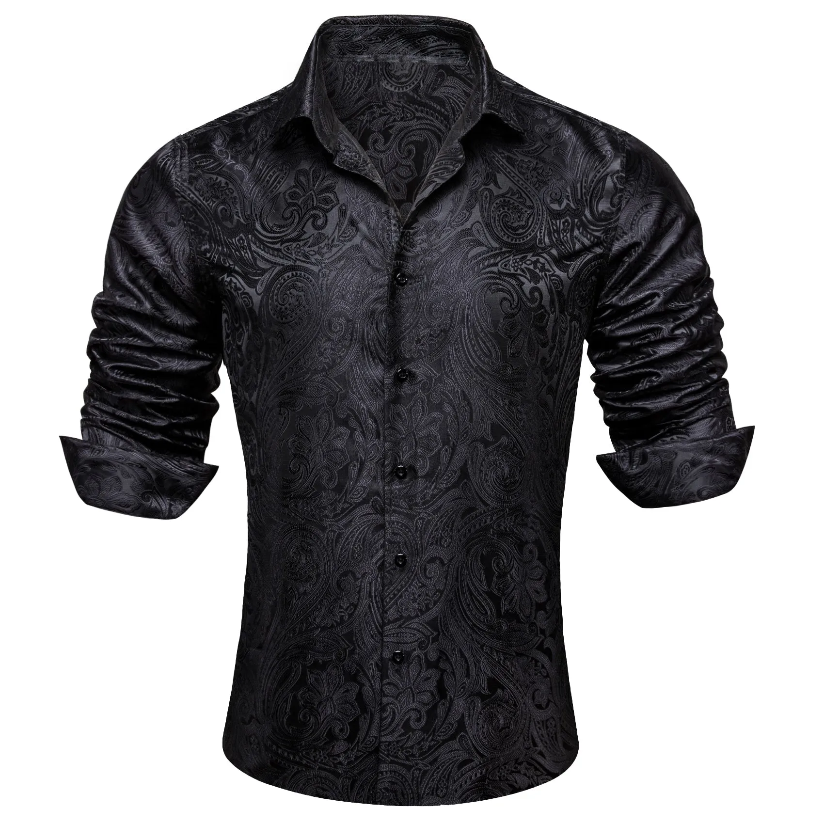 Ties2you Mens Black 70s Disco Shirt Paisley Long Sleeve Button Down Shirt sold by Ties2You