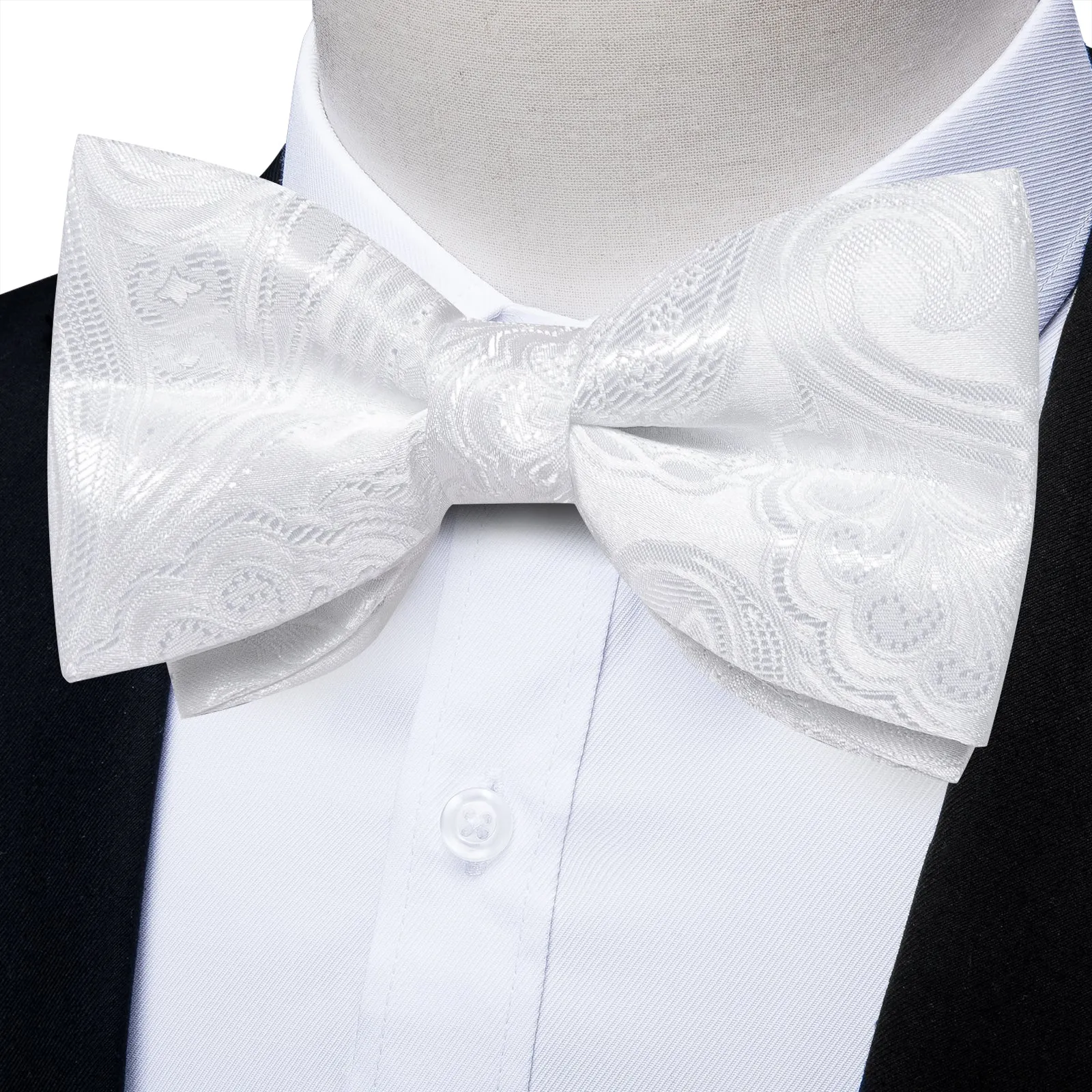 Classic White Floral Luxury Men's Pre-tied Bowtie Pocket Square Cufflinks Set sold by Ties2You product image thumbnail 2