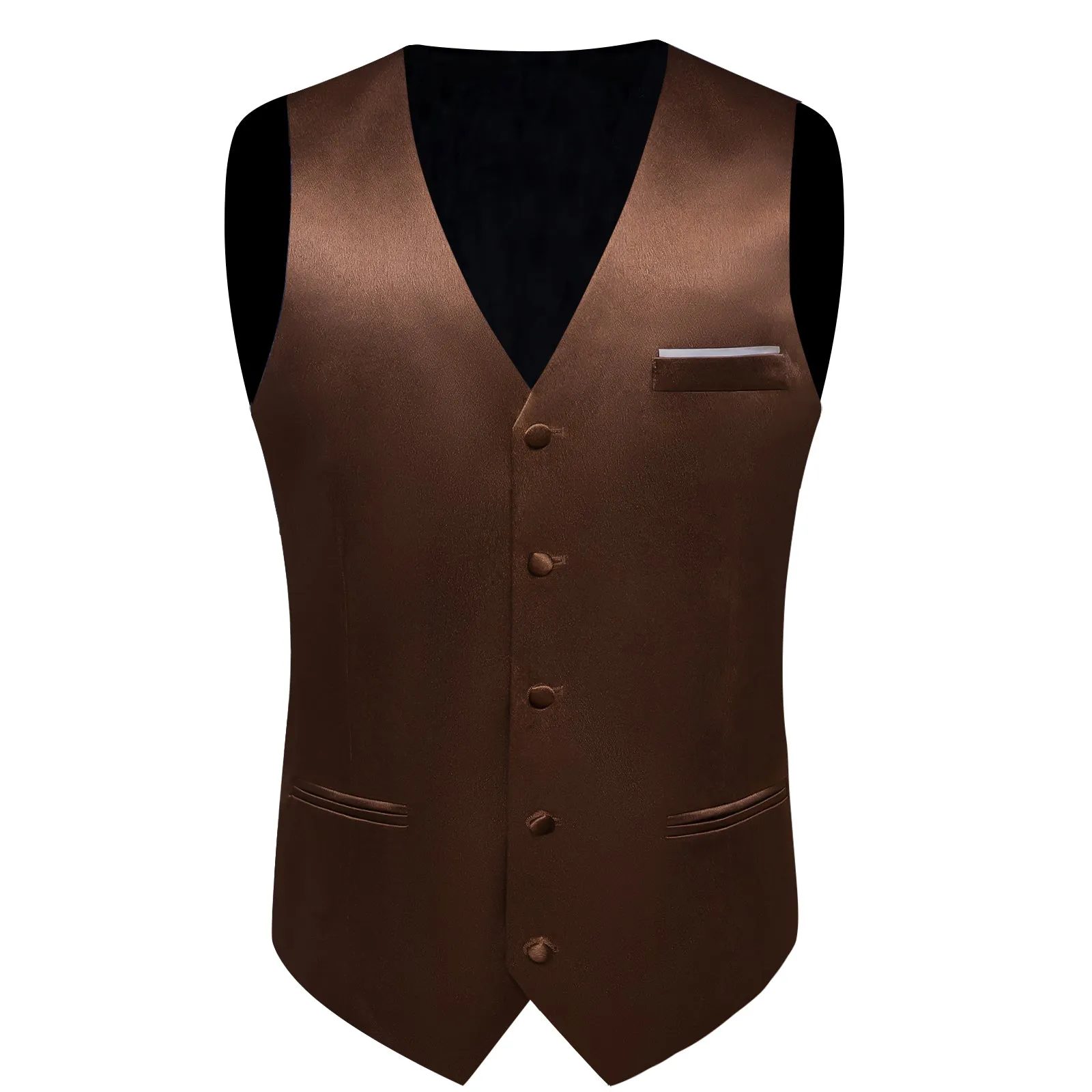 Ties2you Mens Brown Suit Vest Solid V-neck Vest Necktie Necktie Pocket Square Cufflinks Set sold by Ties2You product image thumbnail 4
