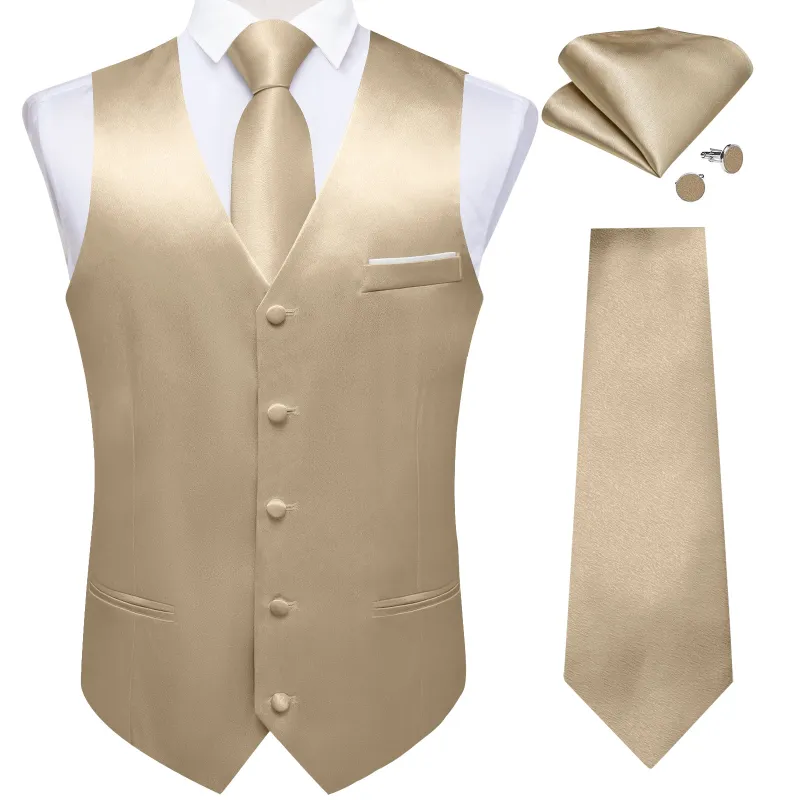 Ties2you Champagne Suit Waistcoat Solid Formal Wedding Dress Vest Tie Hanky Cufflinks Set sold by Ties2You