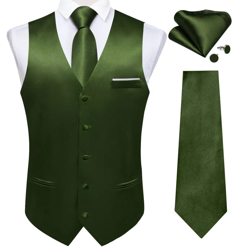 Ties2you Olive Green Suit Vests Solid Business Slim Fit Waistcoat Tie Hanky Cufflinks Set sold by Ties2You
