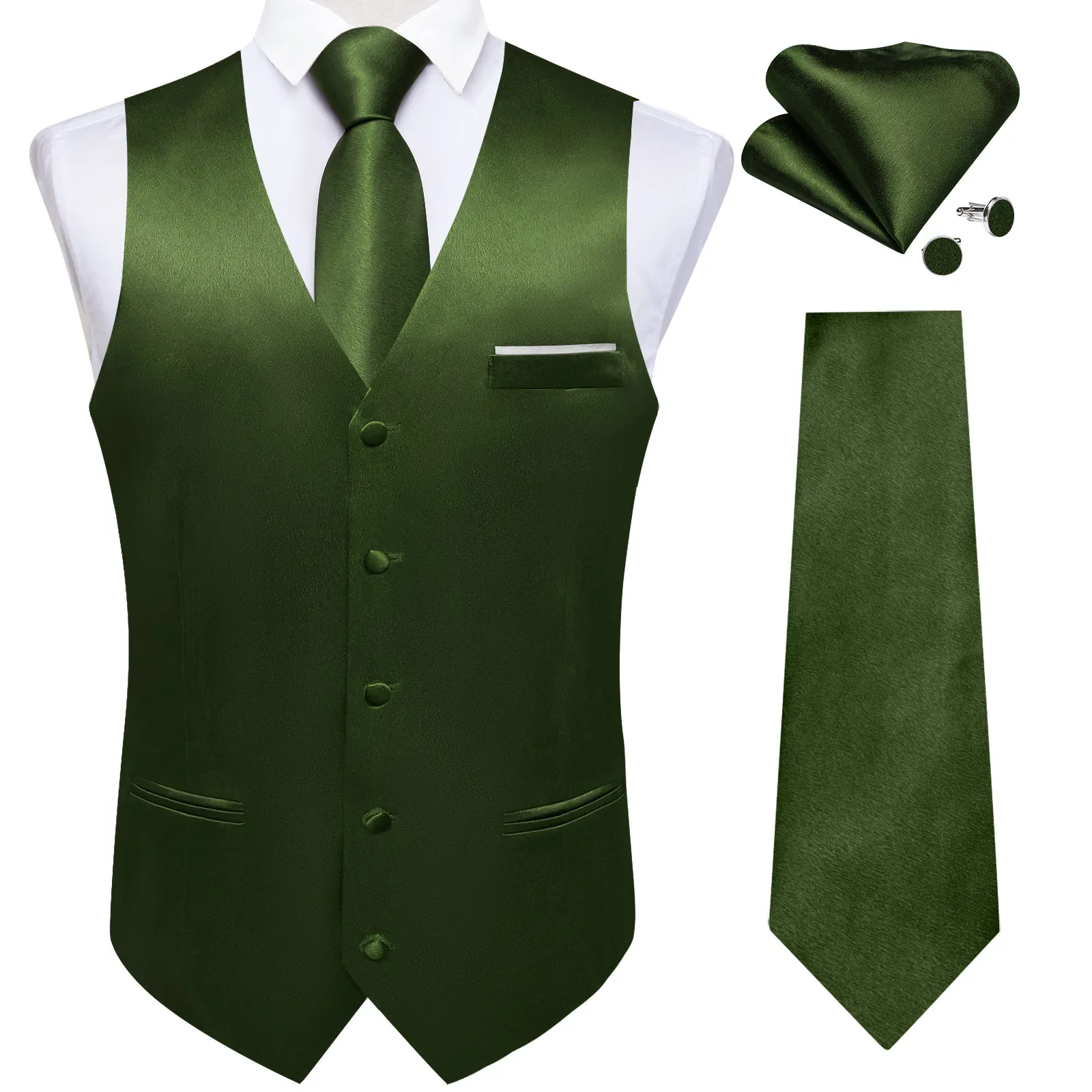 Ties2you Olive Green Suit Vests Solid Business Slim Fit Waistcoat Tie Hanky Cufflinks Set sold by Ties2You