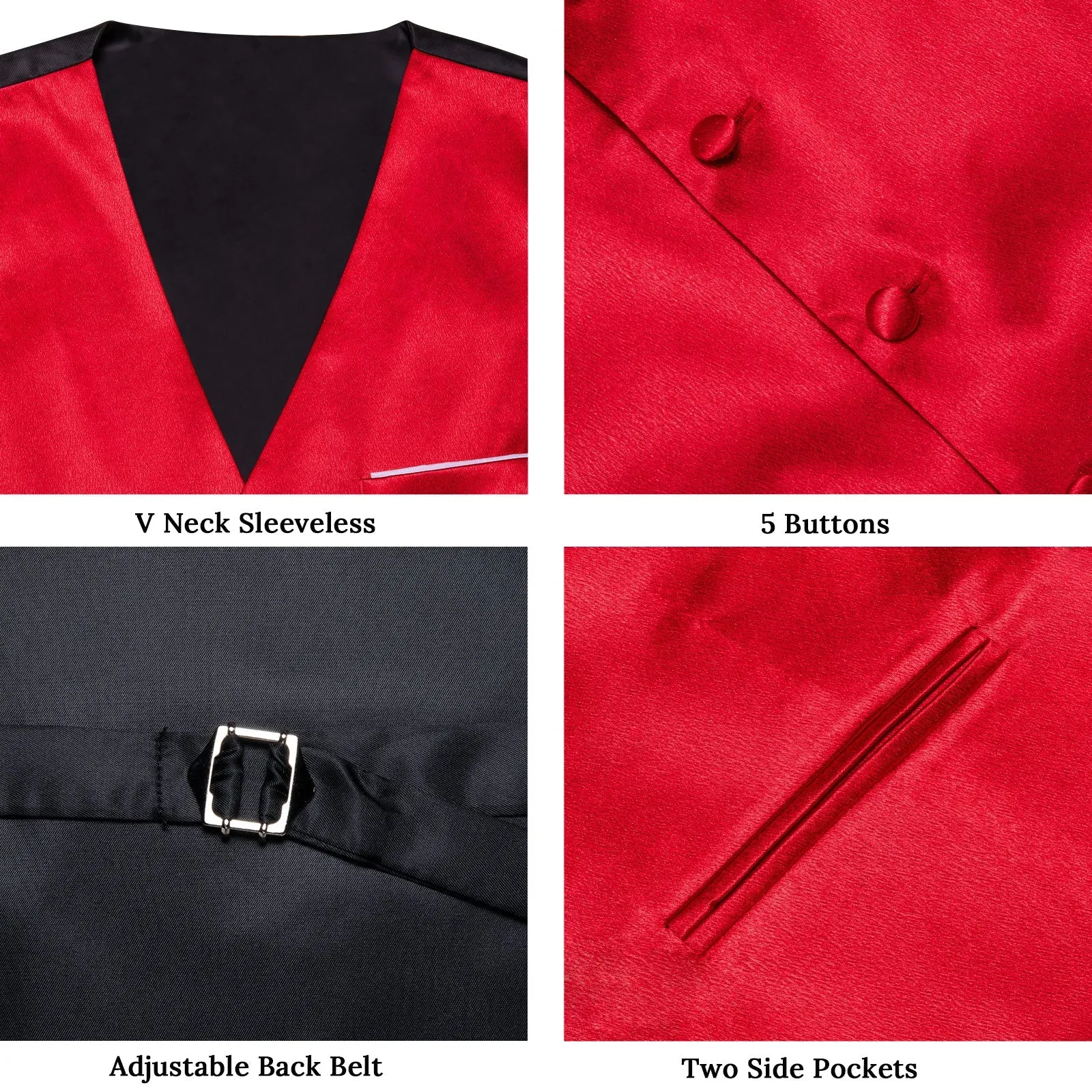 Classic Red Solid Shining Silk Men Vest Necktie Bow Tie Handkerchief Cufflinks Set sold by Ties2You product image thumbnail 5