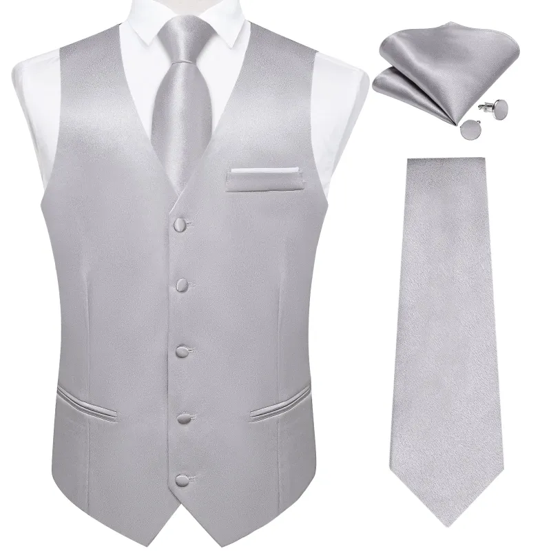 Ties2you Silver Suit Waistcoat Solid Formal Prom Dress Vest Tie Hanky Cufflinks Set sold by Ties2You