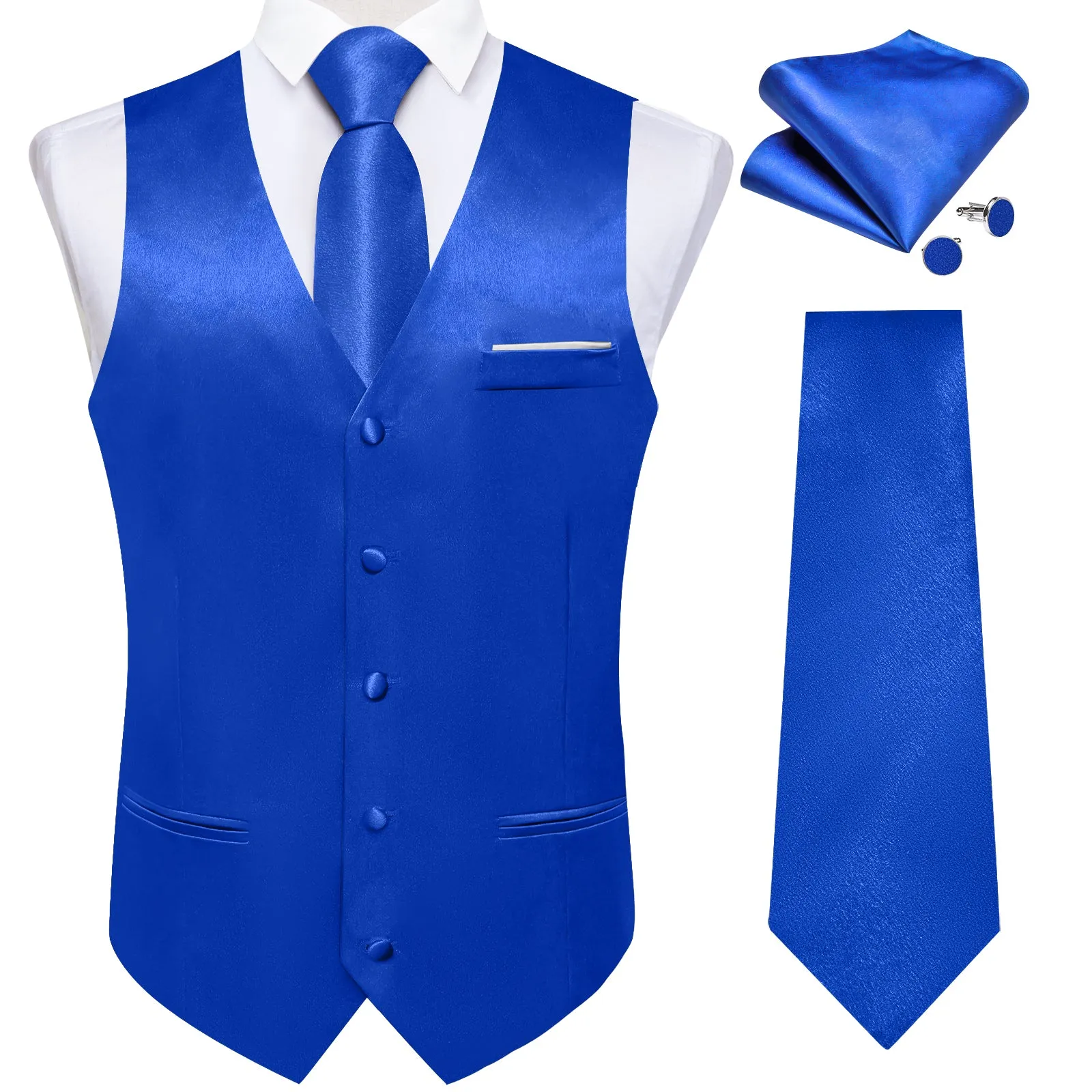 Ties2you Royal Blue Suit Waistcoat Solid Casual Dress Vest Tie Hanky Cufflinks Set sold by Ties2You