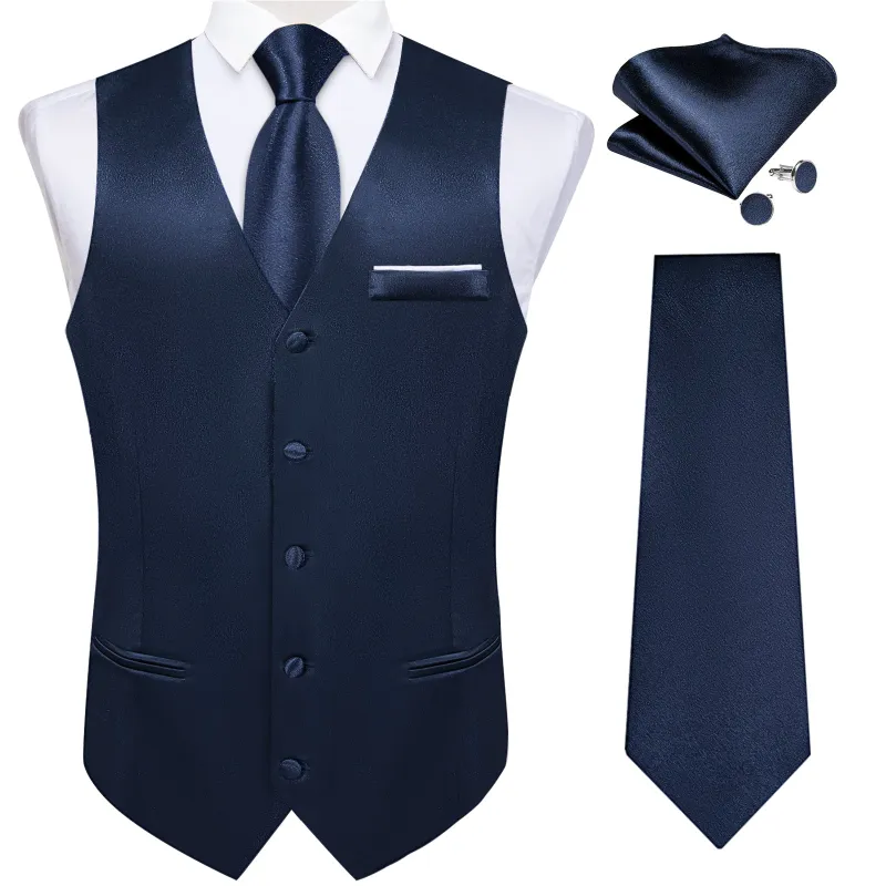 Ties2you Mens Navy Blue Suit Vest Solid V-neck Vest Necktie Necktie Pocket Square Cufflinks Set sold by Ties2You