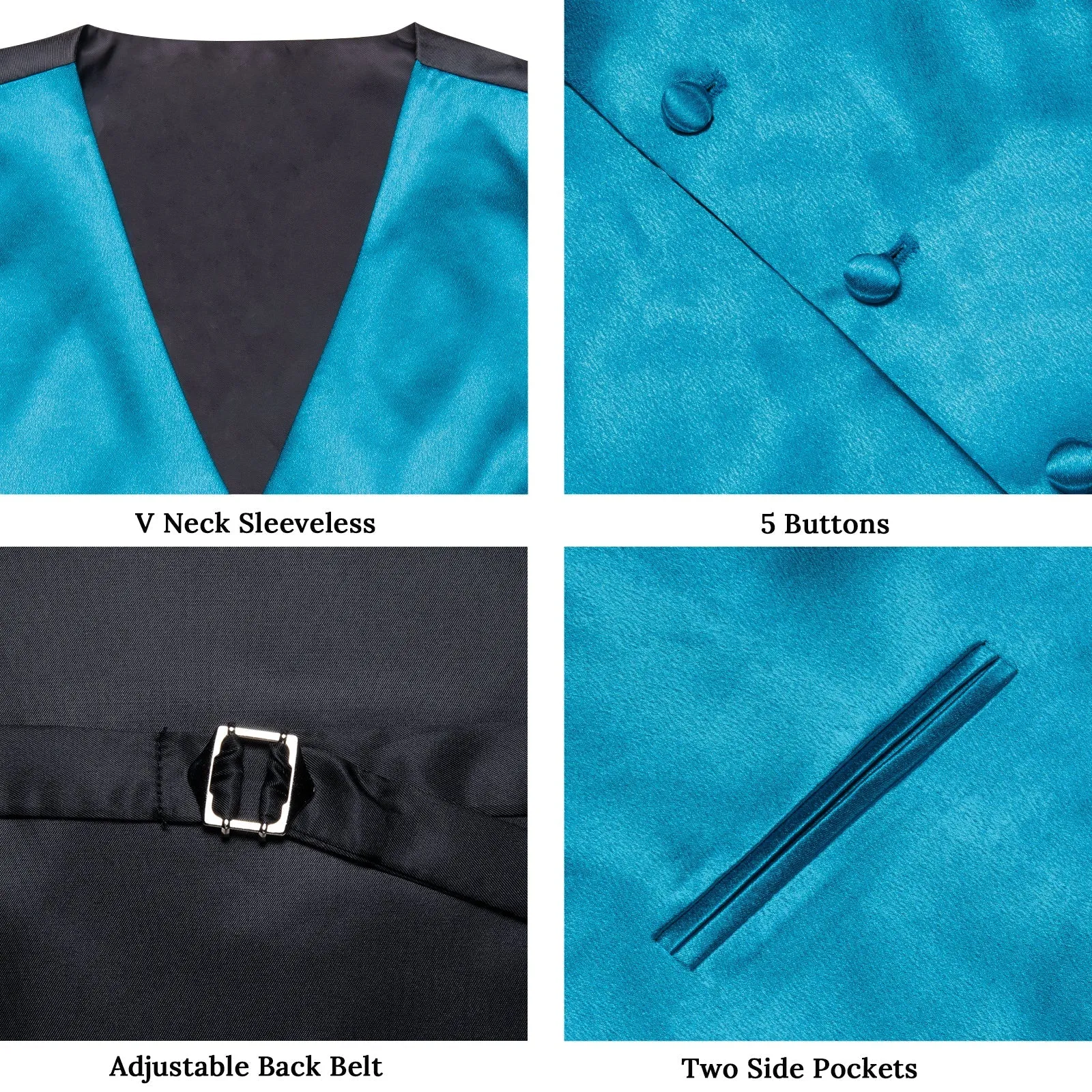 Classic Blue Solid Shining Silk Men Vest Necktie Bow Tie Handkerchief Cufflinks Set sold by Ties2You product image thumbnail 5