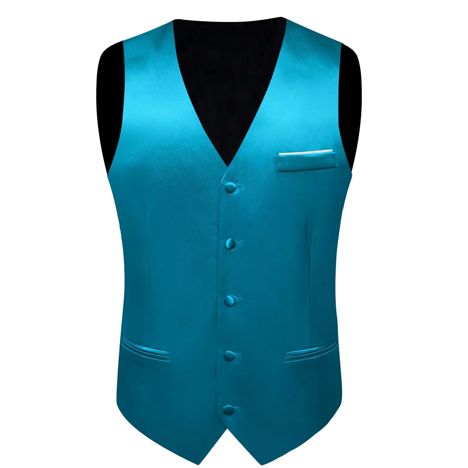 Classic Blue Solid Shining Silk Men Vest Necktie Bow Tie Handkerchief Cufflinks Set sold by Ties2You product image thumbnail 3