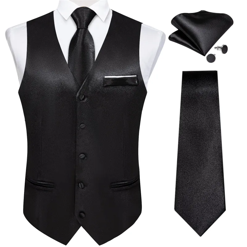 Ties2you Black Business Tuxedo Waistcoat Mens Slim Fit Suit Vest Tie Hanky Cufflinks Set sold by Ties2You