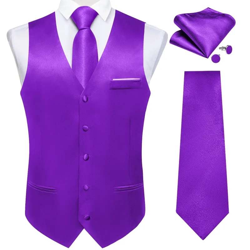 Ties2you Men's Dress Vest Purple Solid Shining Silk Vest Necktie Bow Tie Handkerchief Cufflinks Set made by Ties2You