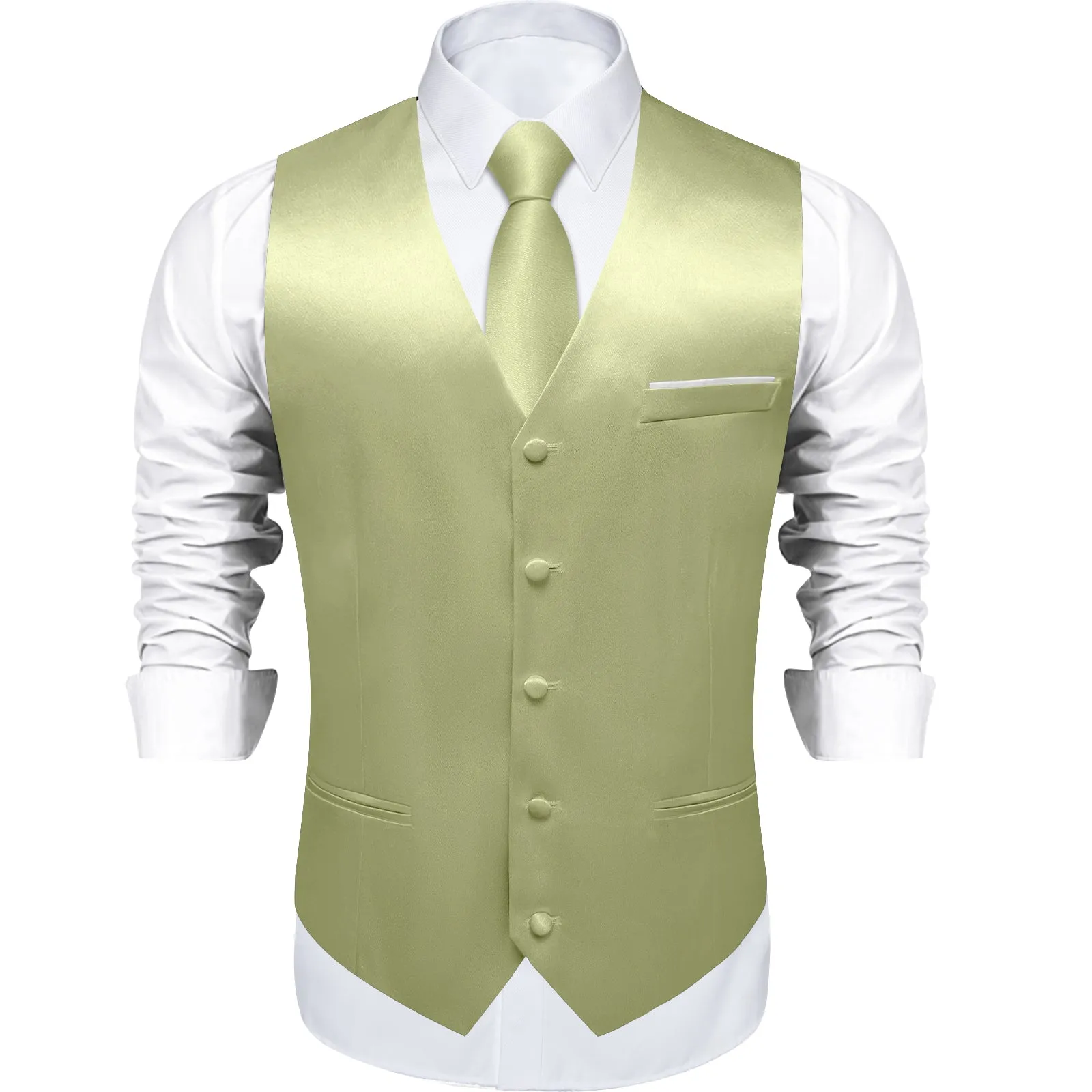 Avocado Green Solid Shining Silk Formal Men's Vest Hanky Cufflinks Tie Set sold by Ties2You product image thumbnail 3
