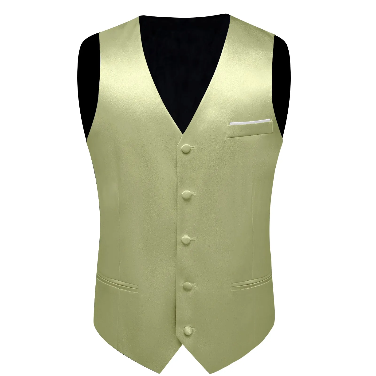 Avocado Green Solid Shining Silk Formal Men's Vest Hanky Cufflinks Tie Set sold by Ties2You product image thumbnail 4