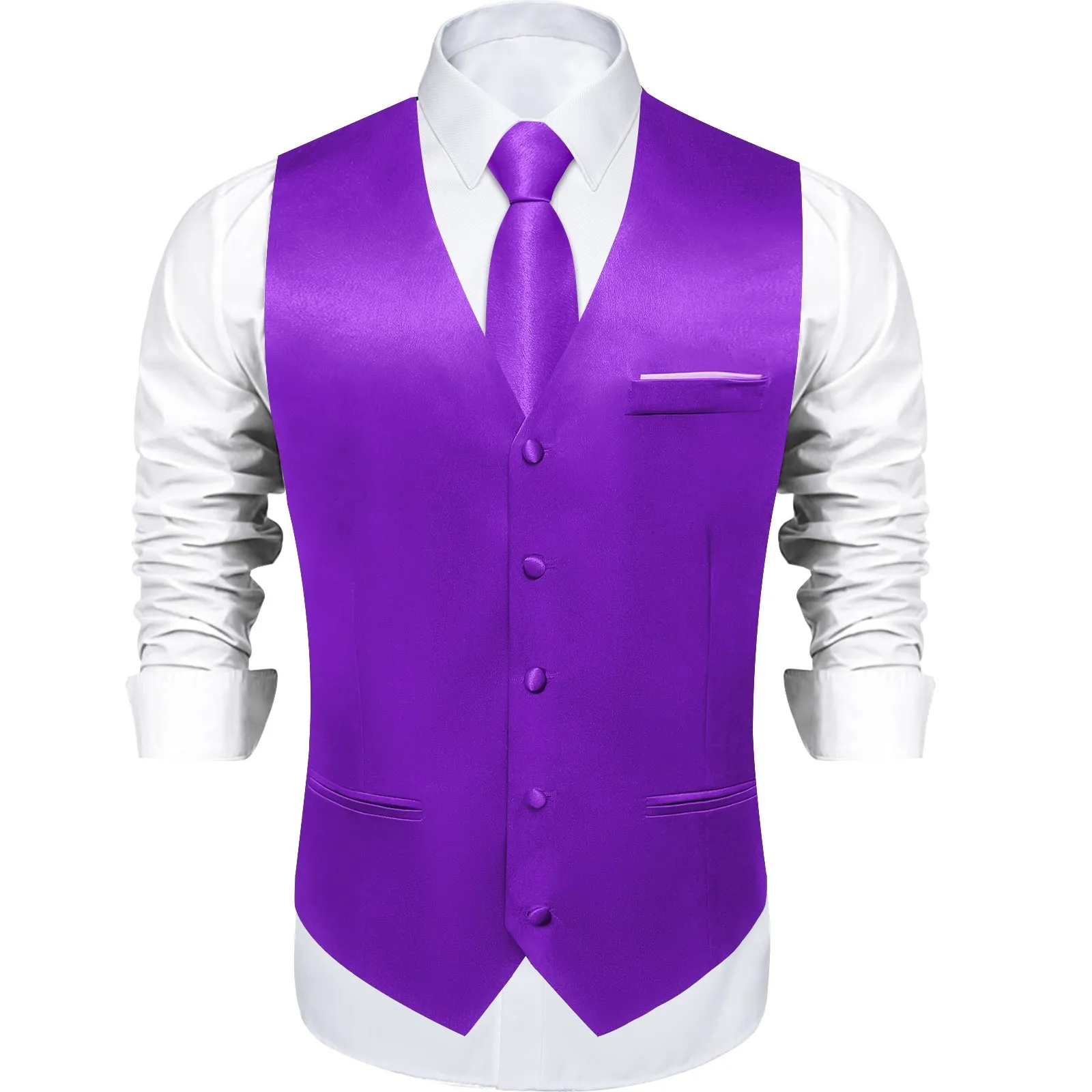 Purple Solid Shining Silk Formal Men's Vest Hanky Cufflinks Tie Set sold by Ties2You product image thumbnail 3