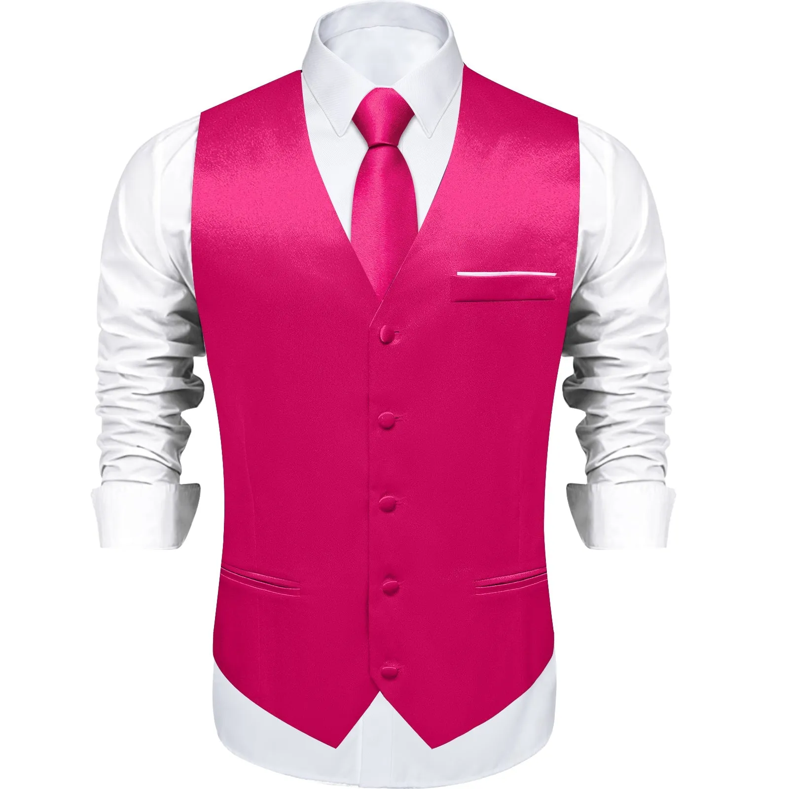 Dark Pink Solid Shining Silk Formal Men's Vest Hanky Cufflinks Tie Set sold by Ties2You product image thumbnail 3