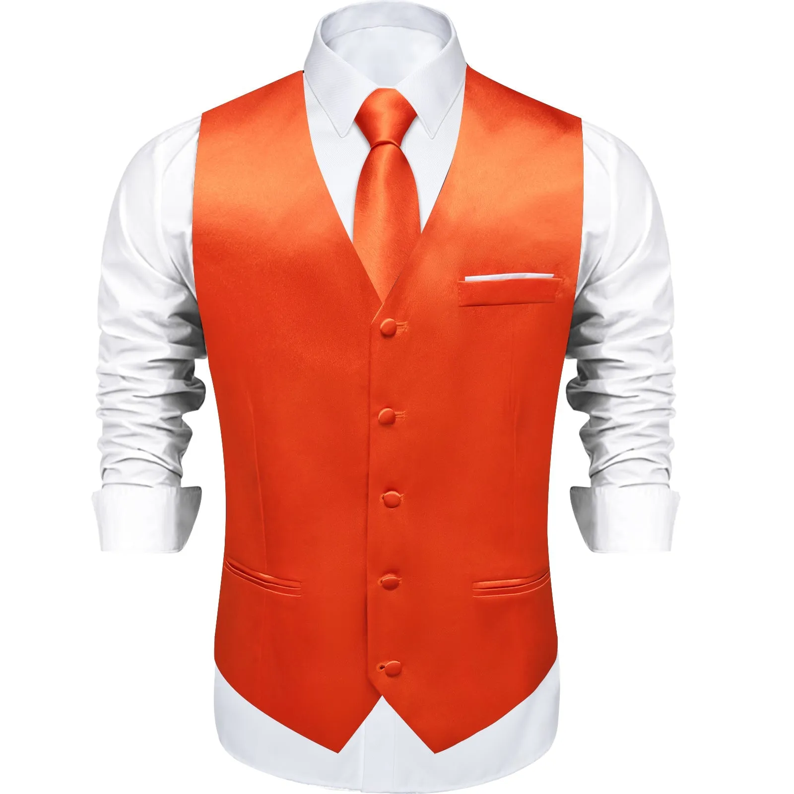 Vibrant Orange Solid Shining Silk Formal Men's Vest Hanky Cufflinks Tie Set sold by Ties2You product image thumbnail 3