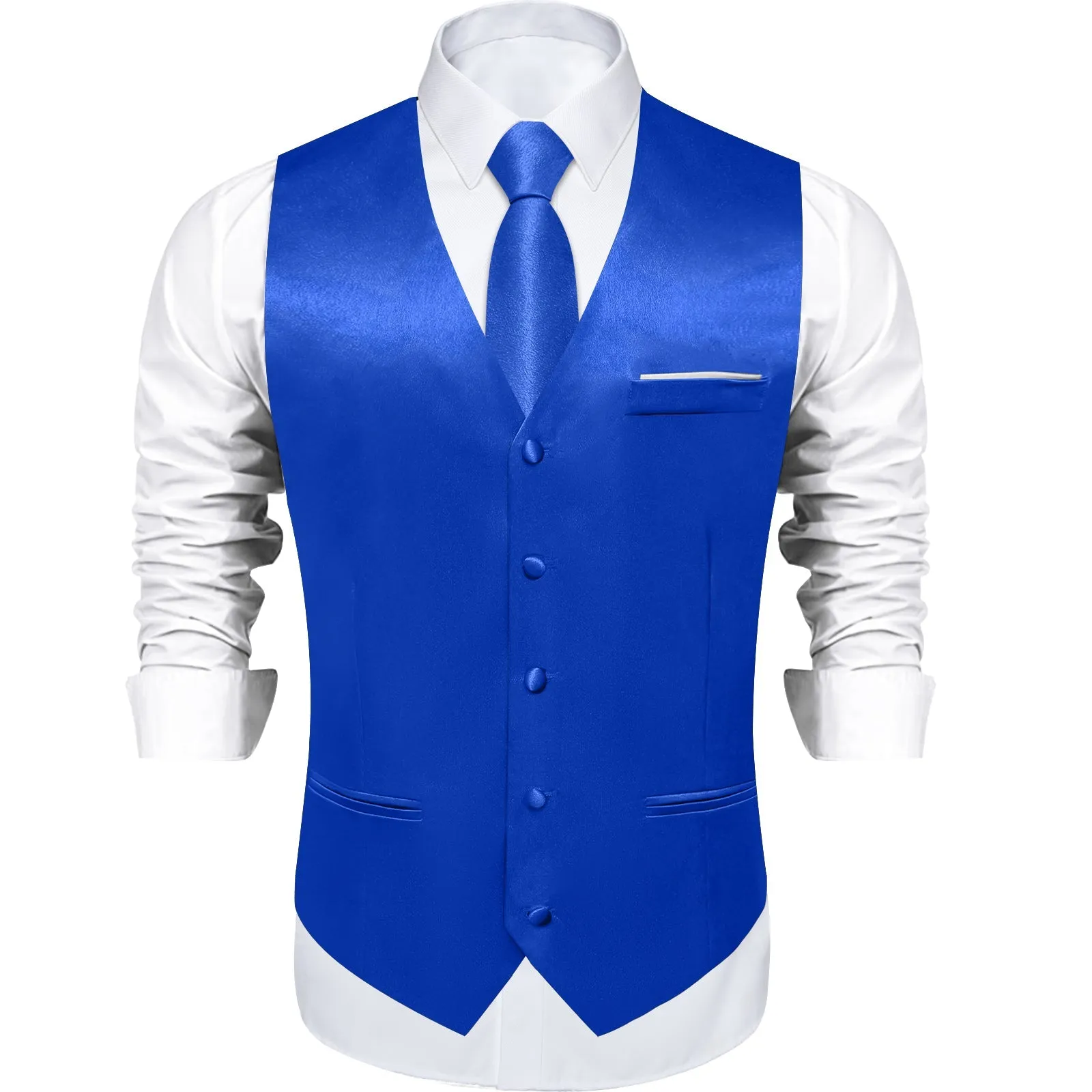 Royal Blue Solid Shining Silk Formal Men's Vest Hanky Cufflinks Tie Set sold by Ties2You product image thumbnail 3