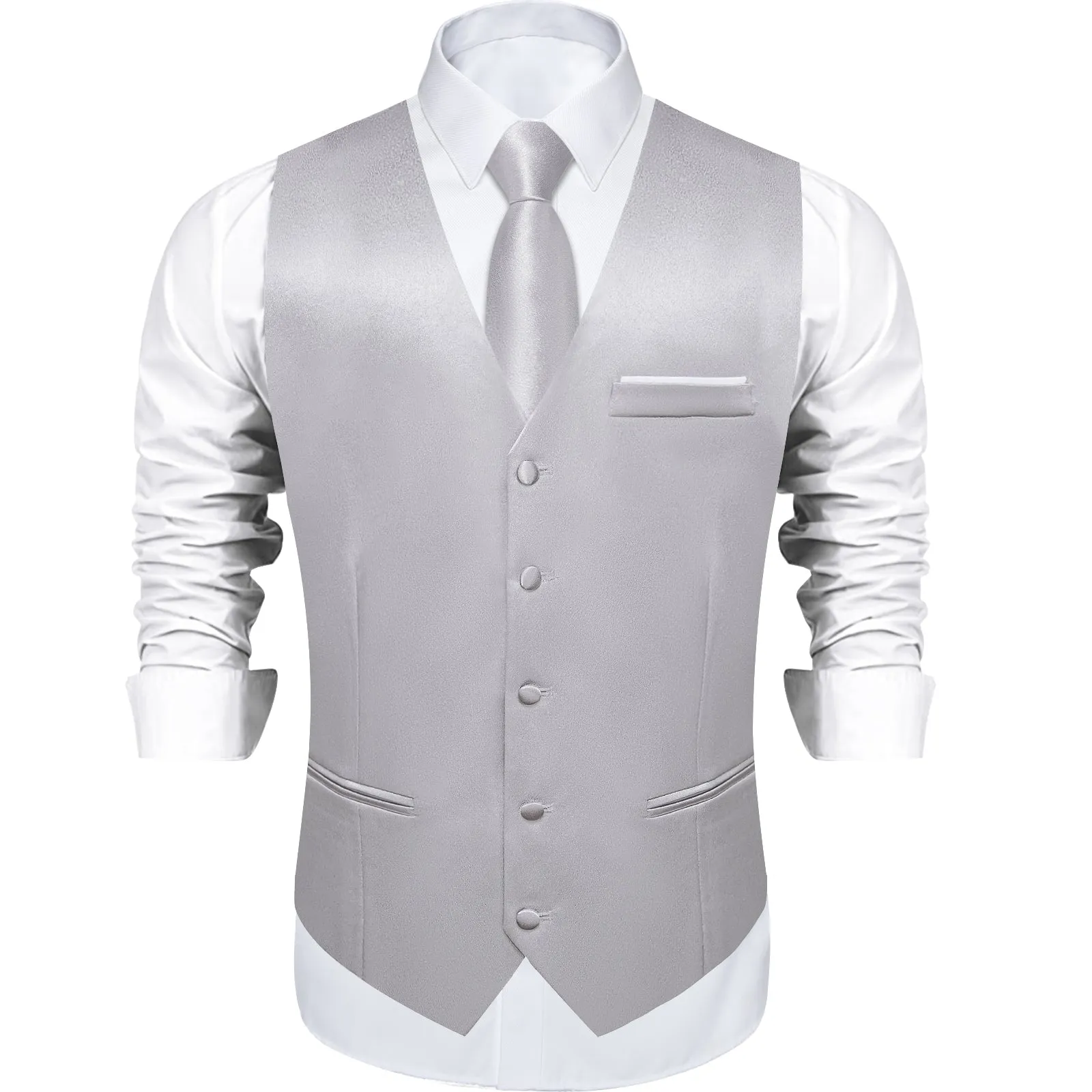 Ties2you Silver Suit Waistcoat Solid Formal Prom Dress Vest Tie Hanky Cufflinks Set sold by Ties2You product image thumbnail 3