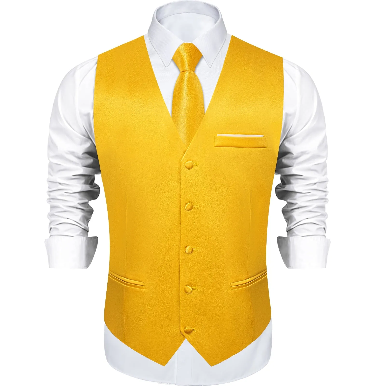 Brilliant Yellow Solid Shining Silk Formal Men's Vest Hanky Cufflinks Tie Set sold by Ties2You product image thumbnail 3