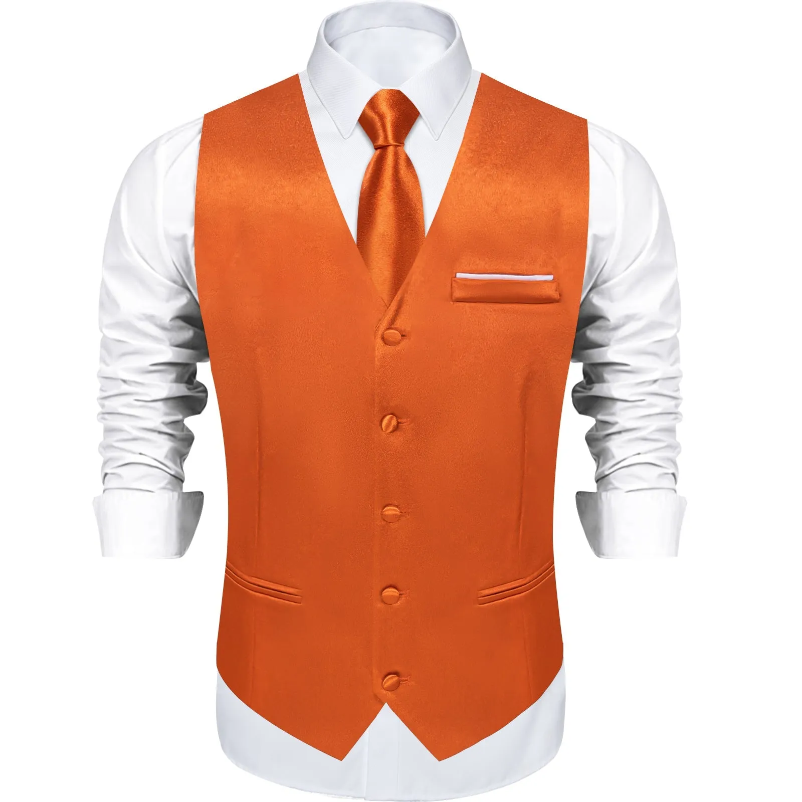 Ties2you Mens Slim Fit Suit Vest Orange Business Tuxedo Waistcoat Tie Hanky Cufflinks Set sold by Ties2You product image thumbnail 3