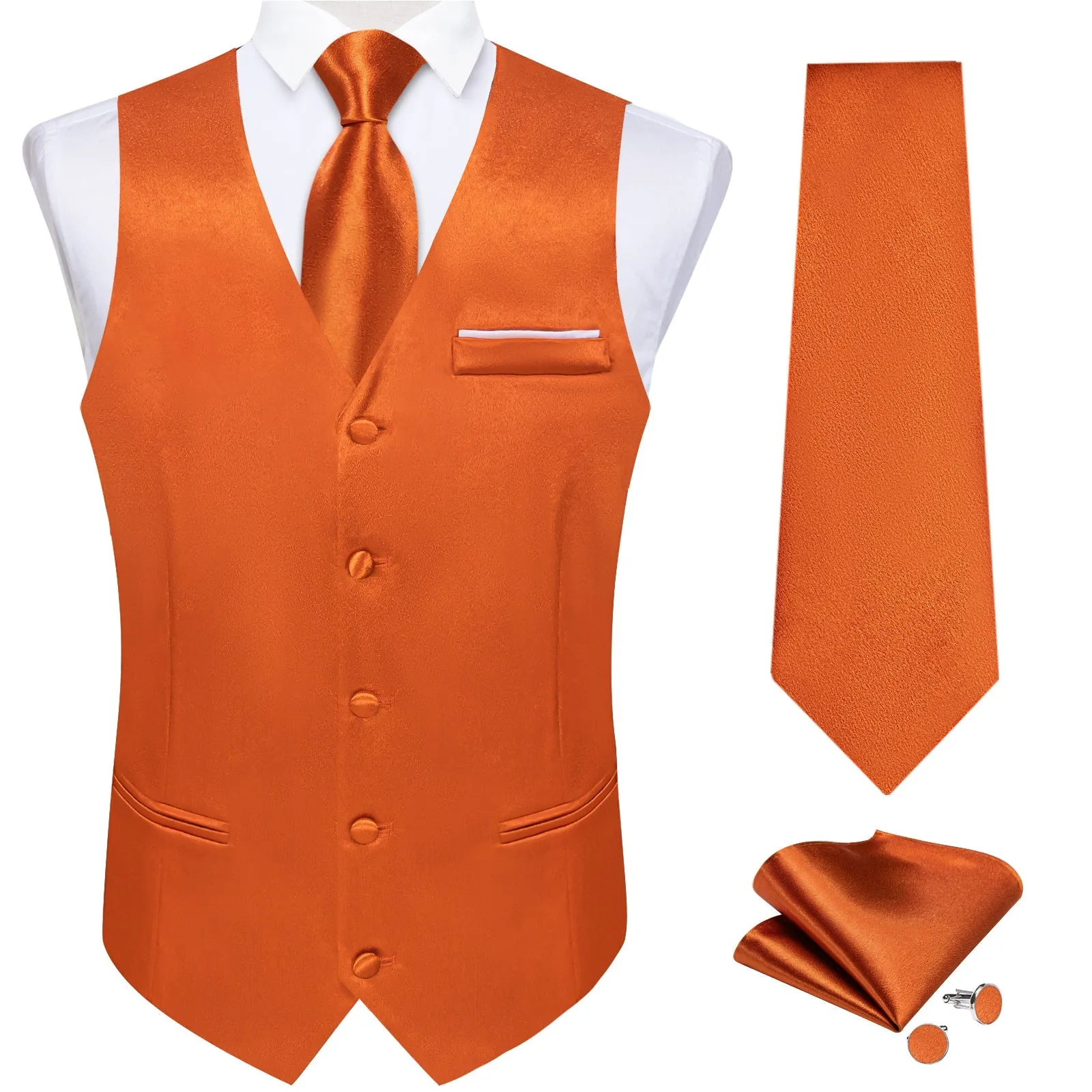 Ties2you Mens Slim Fit Suit Vest Orange Business Tuxedo Waistcoat Tie Hanky Cufflinks Set sold by Ties2You product image thumbnail 2