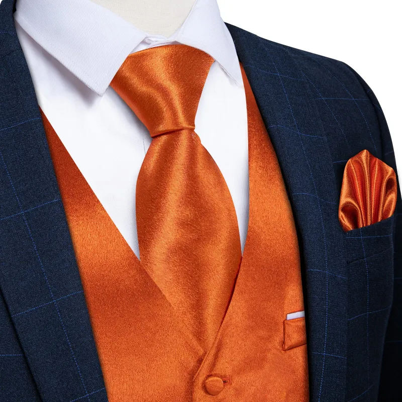 Ties2you Mens Slim Fit Suit Vest Orange Business Tuxedo Waistcoat Tie Hanky Cufflinks Set sold by Ties2You