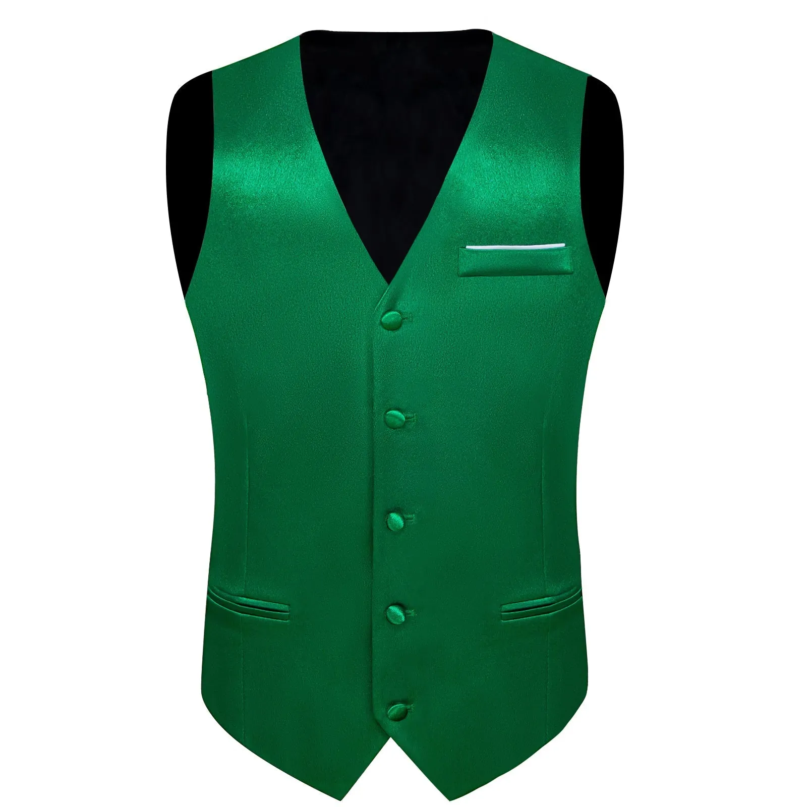 Green Solid Shining Silk Formal Men's Vest Hanky Cufflinks Tie Set sold by Ties2You product image thumbnail 4