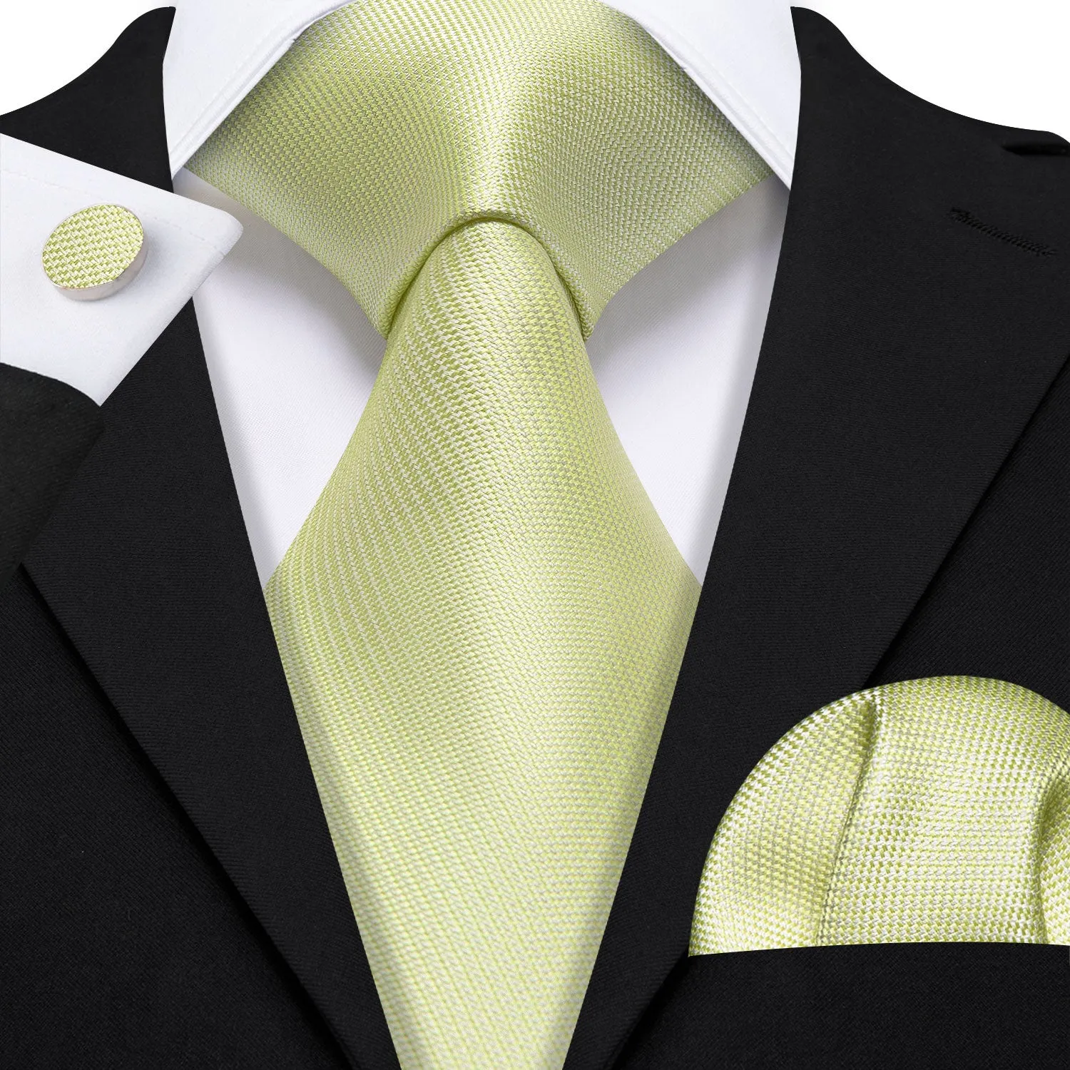 Light Yellow Solid Silk Men's Necktie Handkerchief Cufflinks Set sold by Ties2You