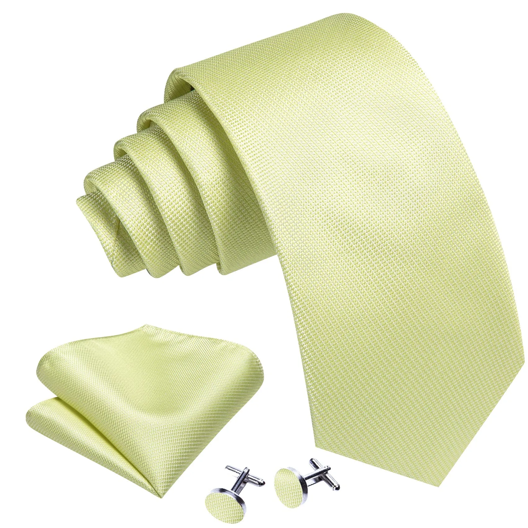 Light Yellow Solid Silk Men's Necktie Handkerchief Cufflinks Set sold by Ties2You product image thumbnail 3
