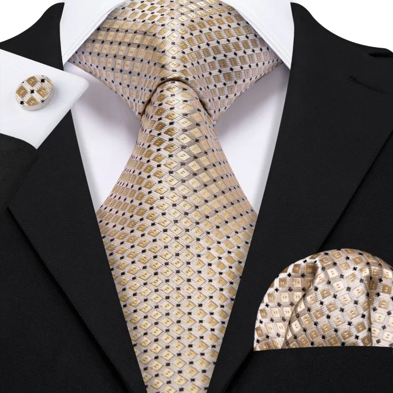 Light Brown Geometric Silk Classic Men's Necktie Pocket Square Cufflinks Set sold by Ties2You