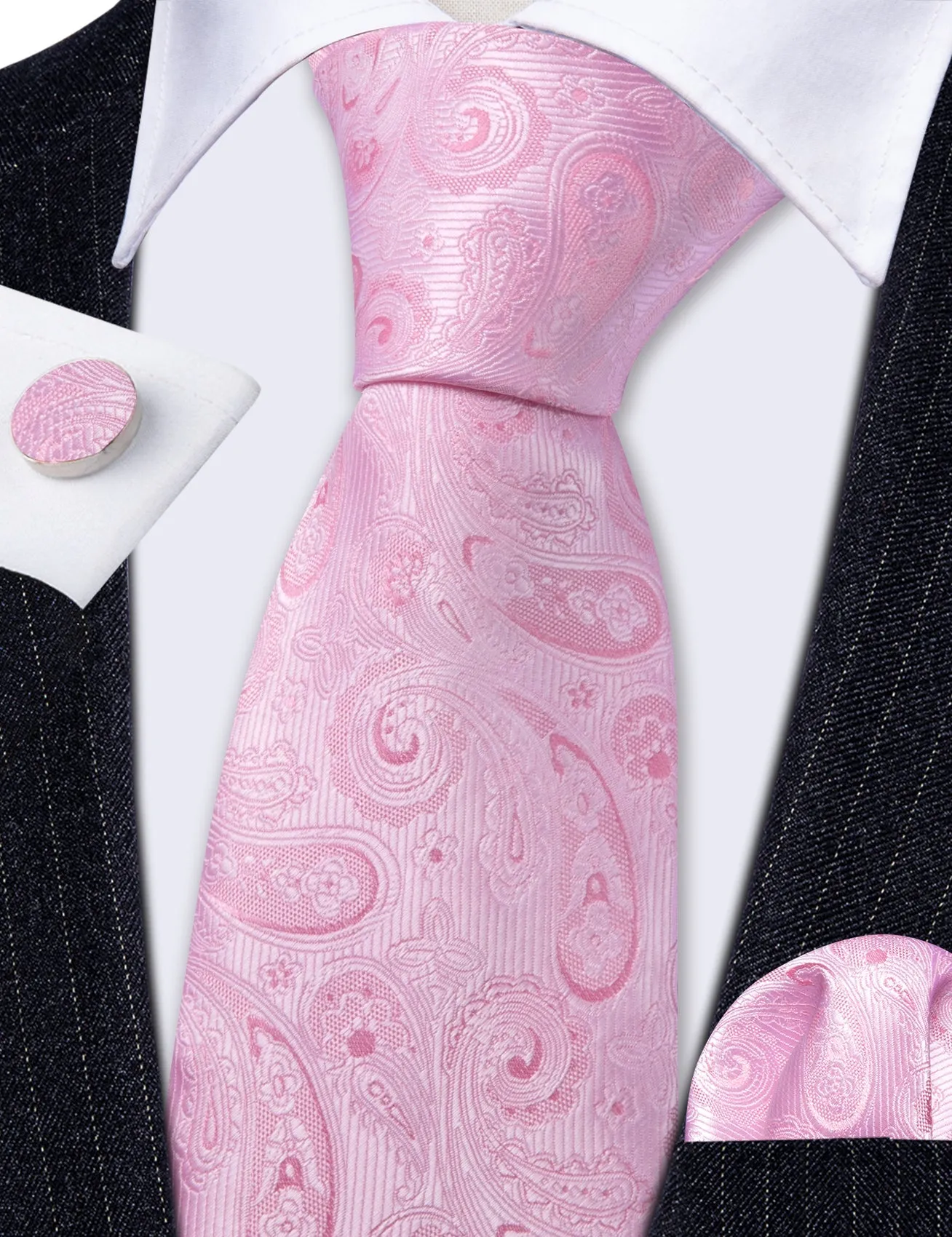 Light Pink Paisley Men's Necktie Pocket Square Cufflinks Set sold by Ties2You product image thumbnail 2