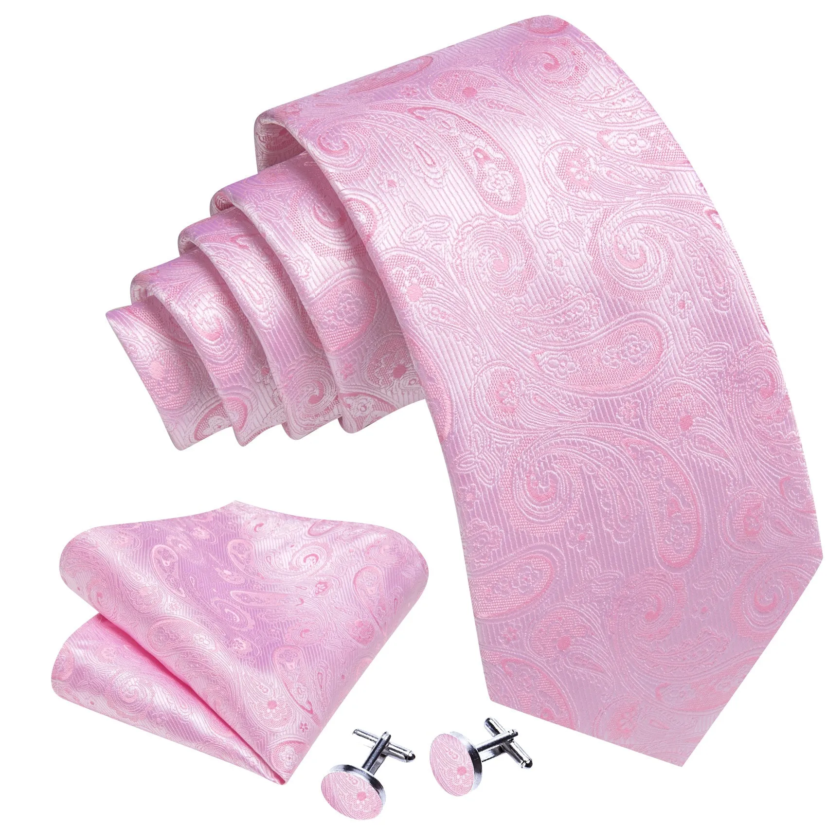 Light Pink Paisley Men's Necktie Pocket Square Cufflinks Set sold by Ties2You product image thumbnail 3