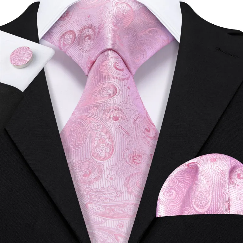 Light Pink Paisley Men's Necktie Pocket Square Cufflinks Set sold by Ties2You
