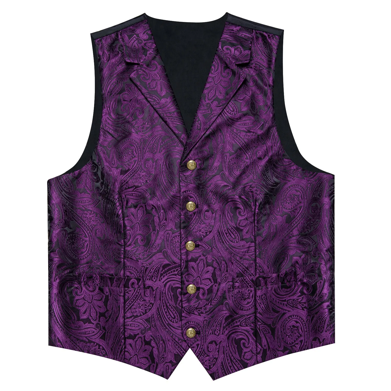 Black Purple Luxury Paisley Jacquard Men's Collar Vest Tie Hanky Cufflinks Suit Set sold by Ties2You product image thumbnail 4