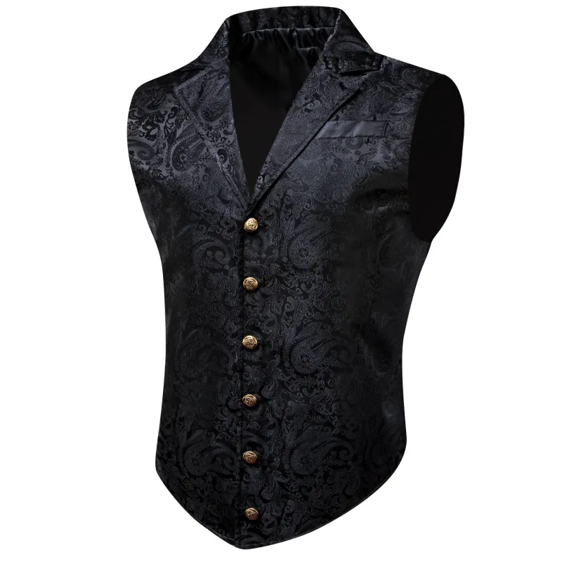 Black Floral Jacquard Men's Collar Suit Vest sold by Ties2You