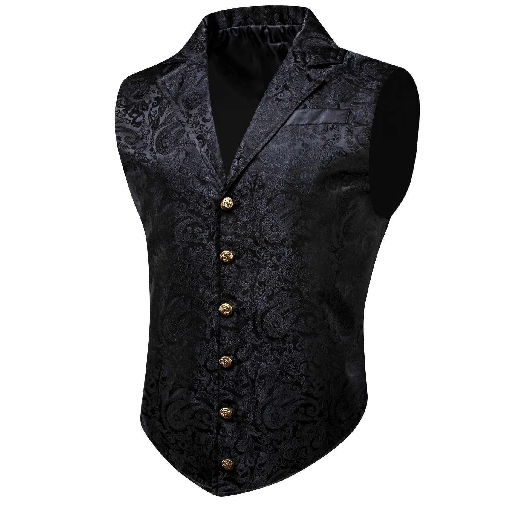 Black Floral Jacquard Men's Collar Suit Vest sold by Ties2You