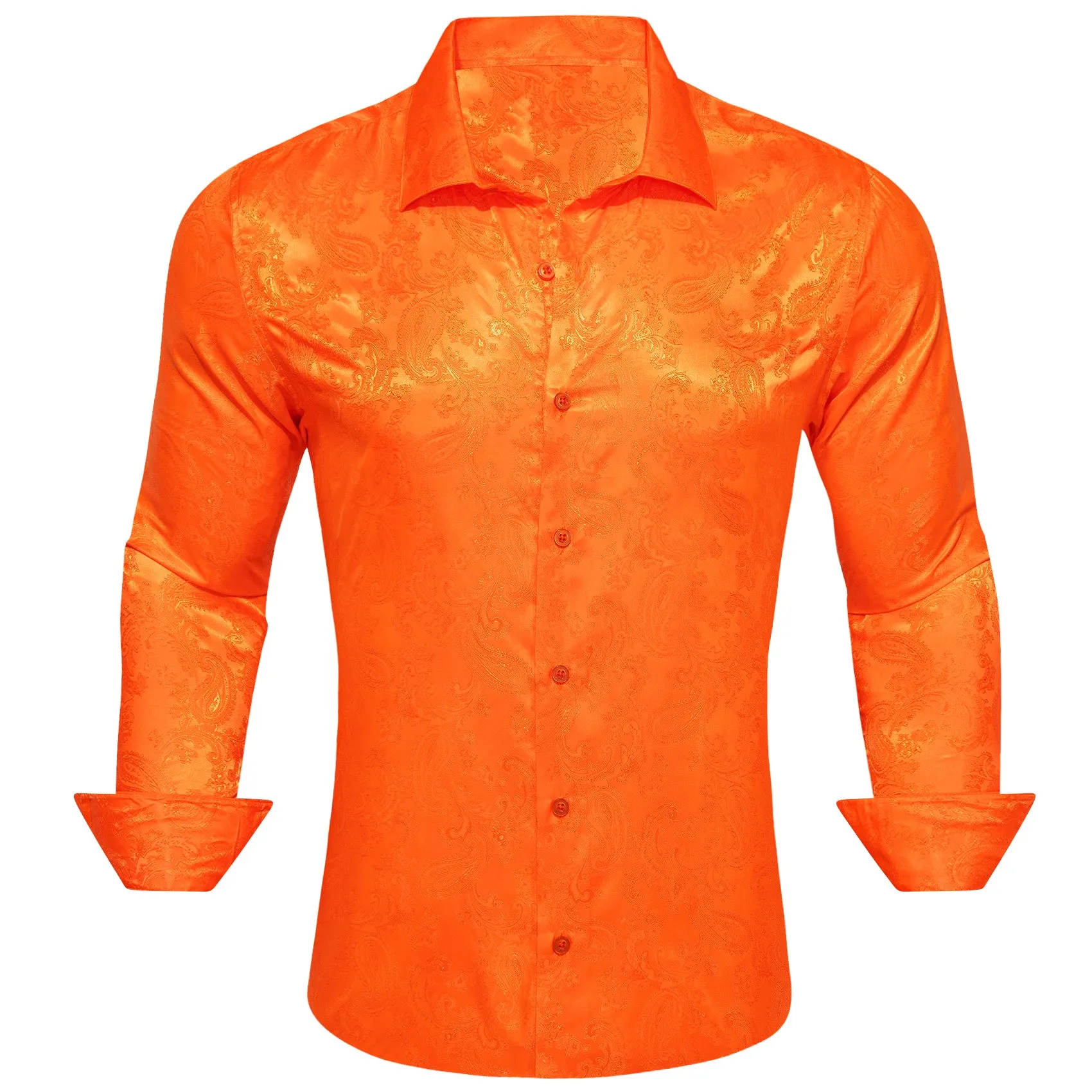 Bright Orange Paisley Style Casual Silk Men's Long Sleeve Button Shirt sold by Ties2You