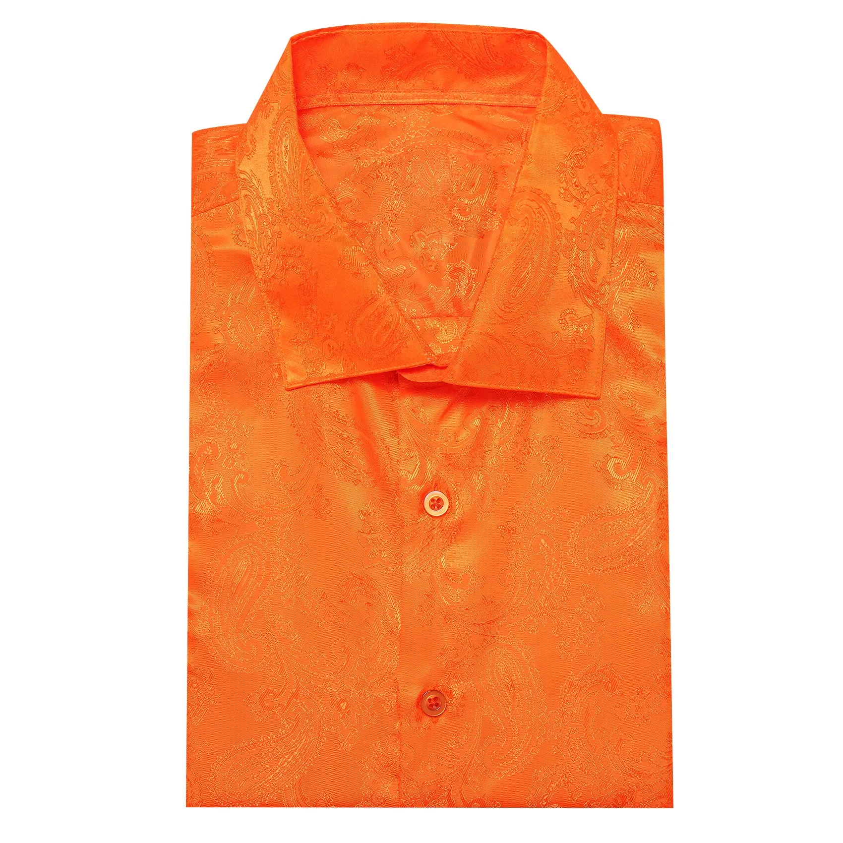 Bright Orange Paisley Style Casual Silk Men's Long Sleeve Button Shirt sold by Ties2You product image thumbnail 4