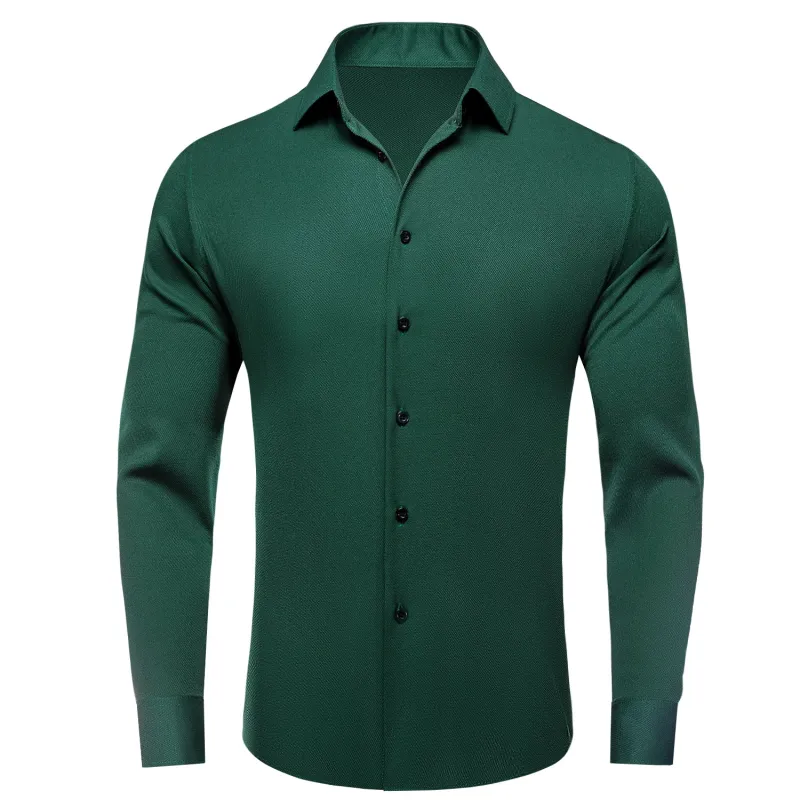 Dark Green Solid Stretch Woven Business Men's Long Sleeve Button Down Shirt sold by Ties2You