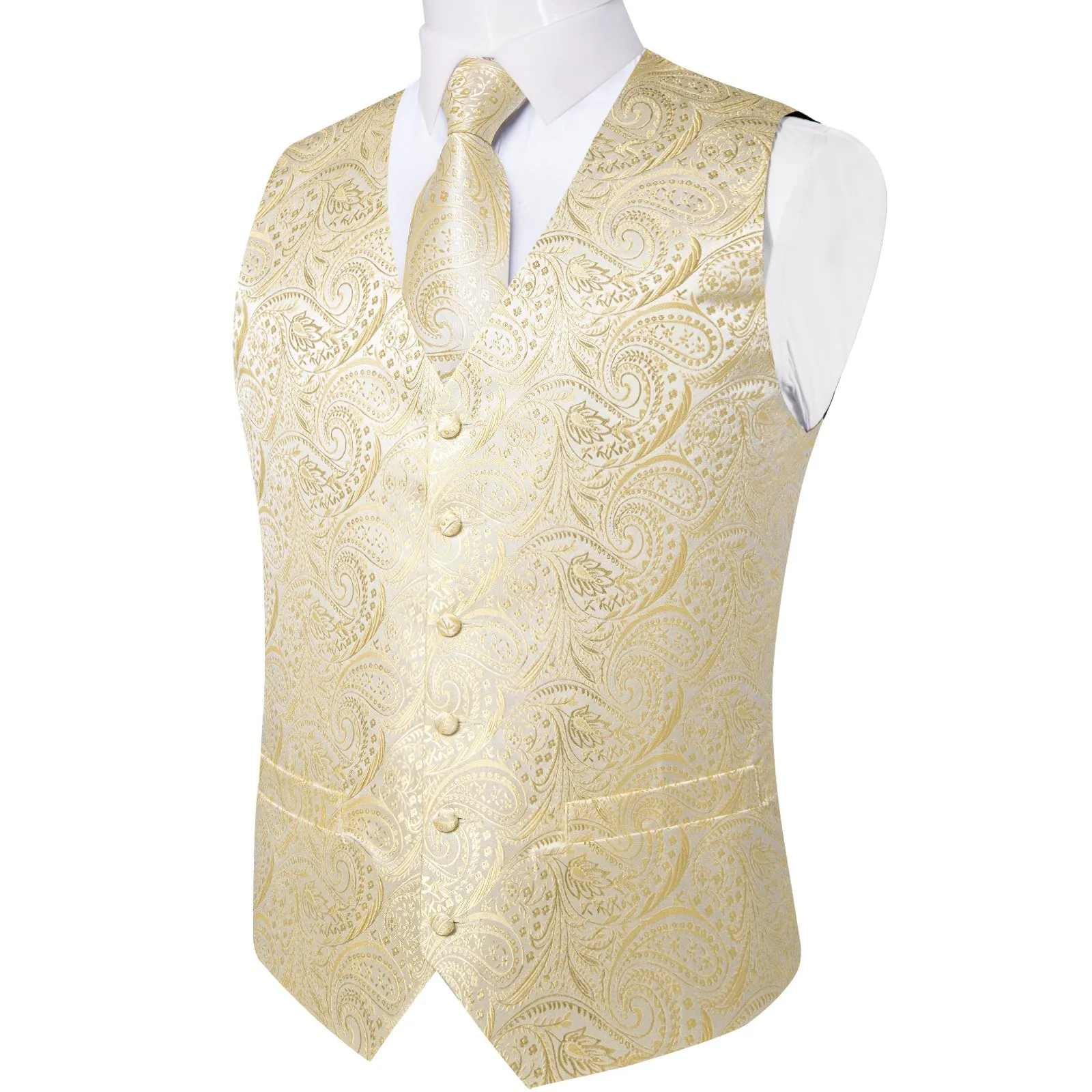 Ties2you White Waistcoat Mens Linen White Paisley V-Neck Vest Tie Set sold by Ties2You product image thumbnail 3