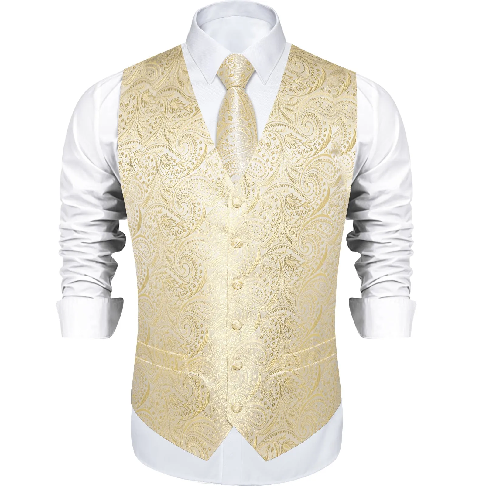 Ties2you White Waistcoat Mens Linen White Paisley V-Neck Vest Tie Set sold by Ties2You product image thumbnail 4