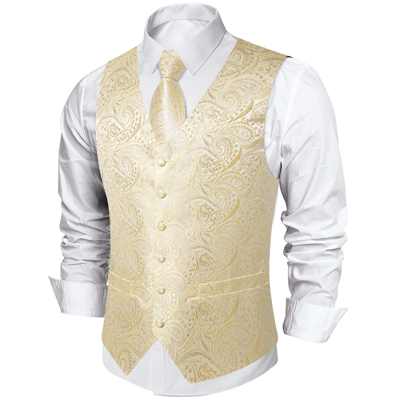 Ties2you White Waistcoat Mens Linen White Paisley V-Neck Vest Tie Set sold by Ties2You product image thumbnail 5