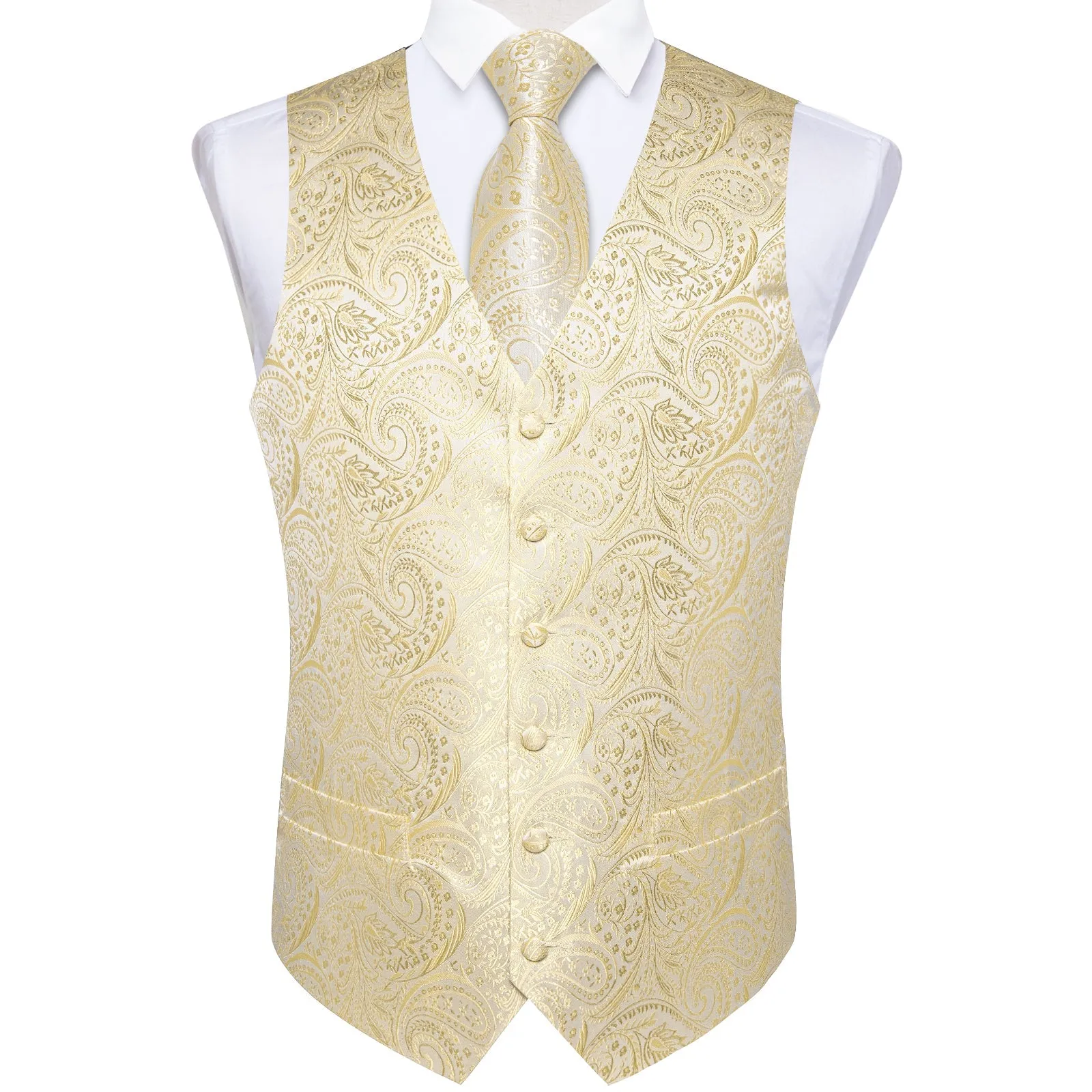 Ties2you White Waistcoat Mens Linen White Paisley V-Neck Vest Tie Set sold by Ties2You product image thumbnail 2
