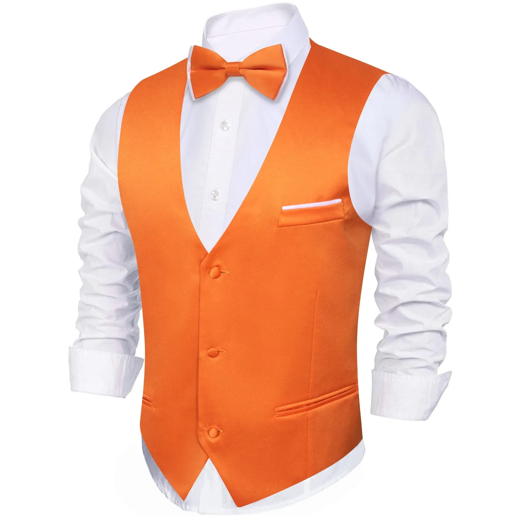 Ties2you Men's Vest Orange Solid Silk Vest Bow Tie Set Waistcoat Suit Set sold by Ties2You product image thumbnail 3
