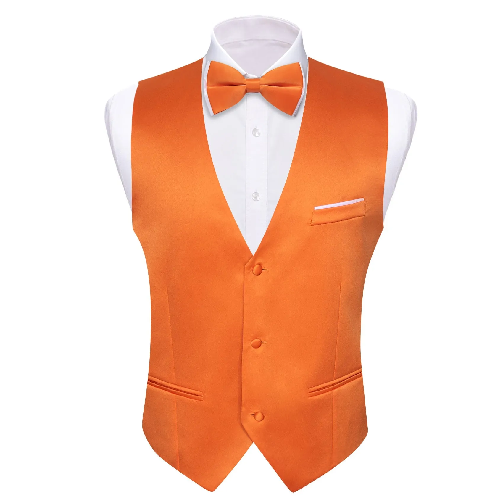 Ties2you Men's Vest Orange Solid Silk Vest Bow Tie Set Waistcoat Suit Set sold by Ties2You product image thumbnail 4