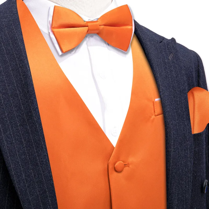 Ties2you Men's Vest Orange Solid Silk Vest Bow Tie Set Waistcoat Suit Set sold by Ties2You