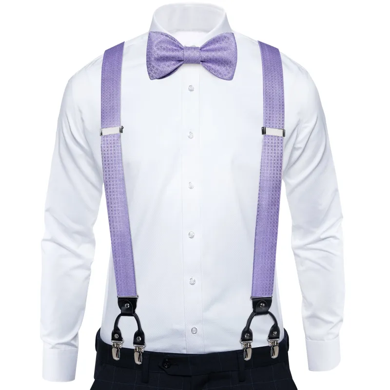 Purple Orchid Geometric Clip-on Men's Suspender with Bow Tie Set sold by Ties2You